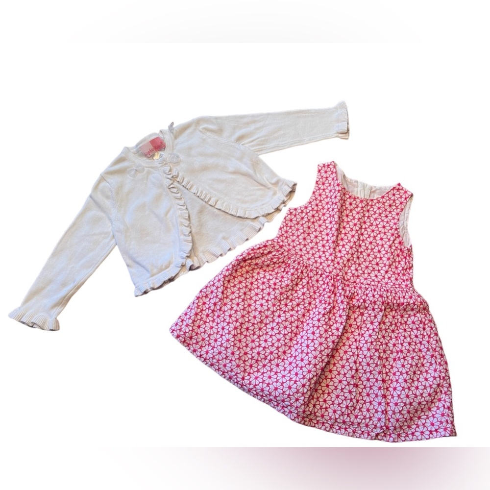 Sophie Rose cardigan and Cat and Jack dress. Pink and white. Size 3T.